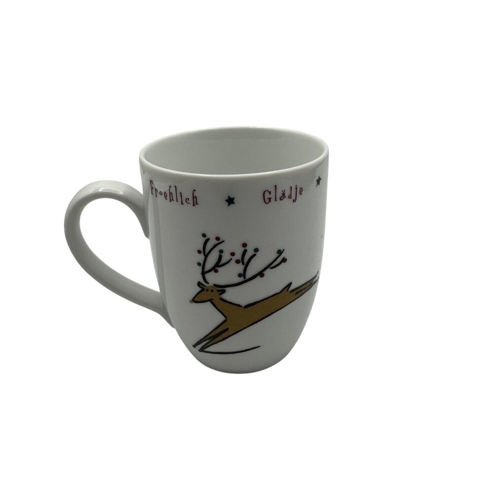 World Market Reindeer Coffee Mug Cup White Languages of Joy Christmas